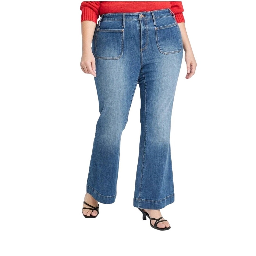 Ava & Viv Women's Medium Wash High Rise Flare Denim Blue Jeans‎ Size 26